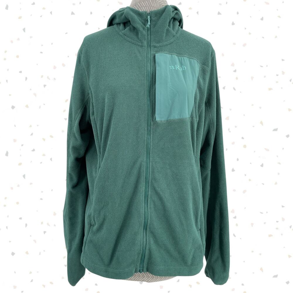 Rab Tecton Hoody Green Slate Full Zip Fleece Hiking Layer Hooded Jacket Size L